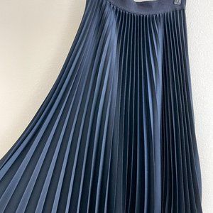 Midi Pleated Skirt, Navy Blue Casual Skirt